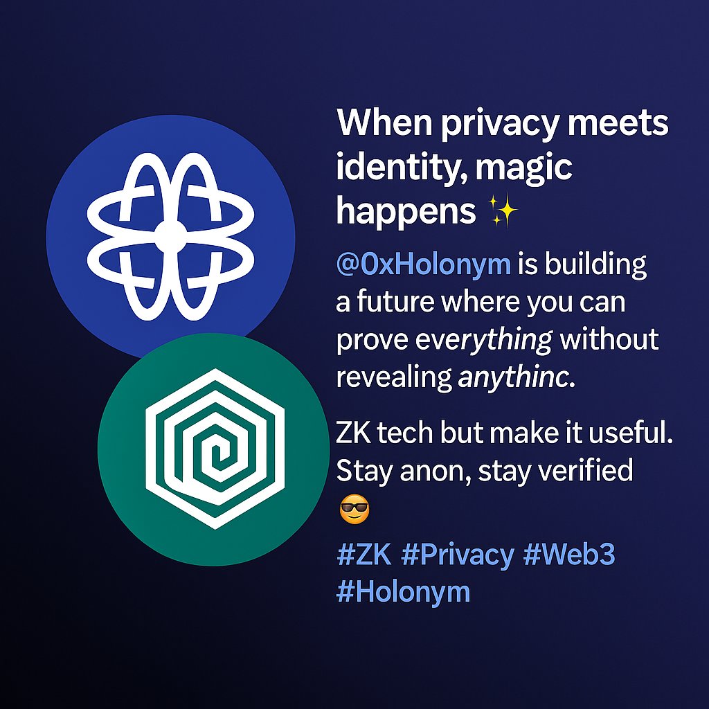 When privacy meets identity, magic happens 🪄
<a href="/0xHolonym/">Holonym (old account)</a>   building a future where you can prove everything without revealing anything.
ZK tech but make it useful.
Stay anon, stay verified 😎 <a href="/HumnPassport/">Human Passport</a>  <a href="/GiveRep/">GiveRep</a> 
#ZK #Privacy #Web3 #Holonym