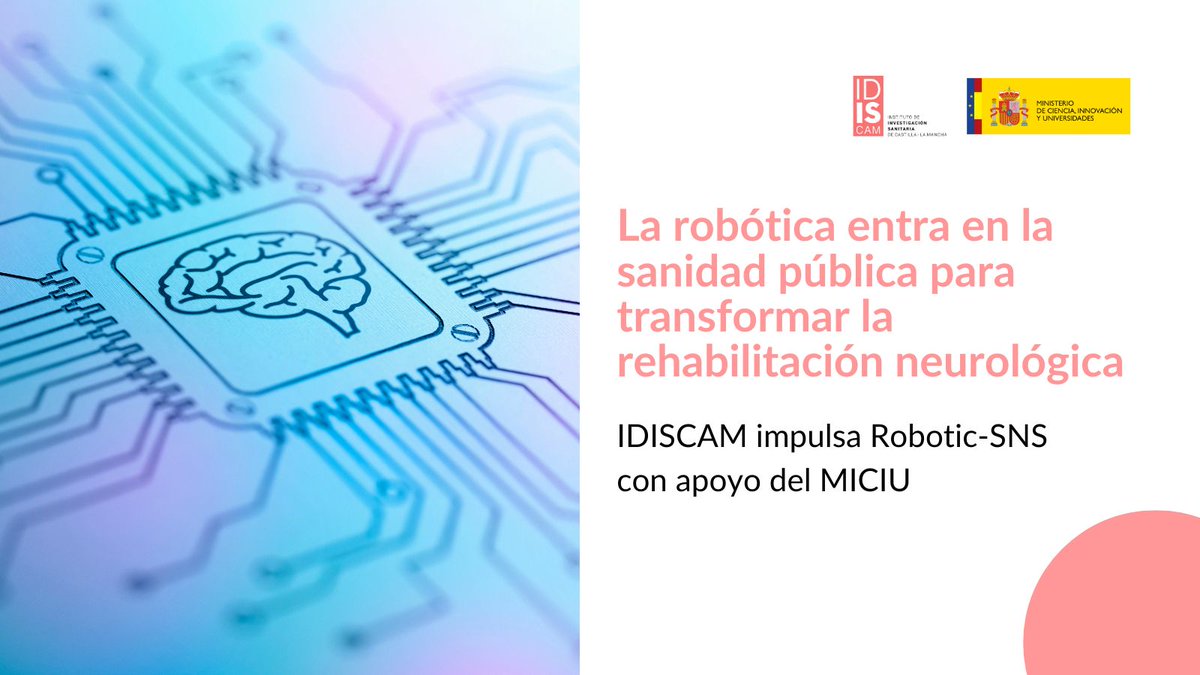 IDISCAM (@idiscam) on Twitter photo ➡️ Impulsamos el proyecto Robotic-SNS
Financiado por el <a href="/CienciaGob/">Ministerio de Ciencia, Innovación y Universidades</a> con 212.375 €, su objetivo es implementar rehabilitación robótica basada en valor en el SNS
Liderado por Ana de los Reyes en el <a href="/HNParaplejicos/">H. N. Parapléjicos</a> ➡️ Impulsamos el proyecto Robotic-SNS
Financiado por el <a href="/CienciaGob/">Ministerio de Ciencia, Innovación y Universidades</a> con 212.375 €, su objetivo es implementar rehabilitación robótica basada en valor en el SNS
Liderado por Ana de los Reyes en el <a href="/HNParaplejicos/">H. N. Parapléjicos</a>