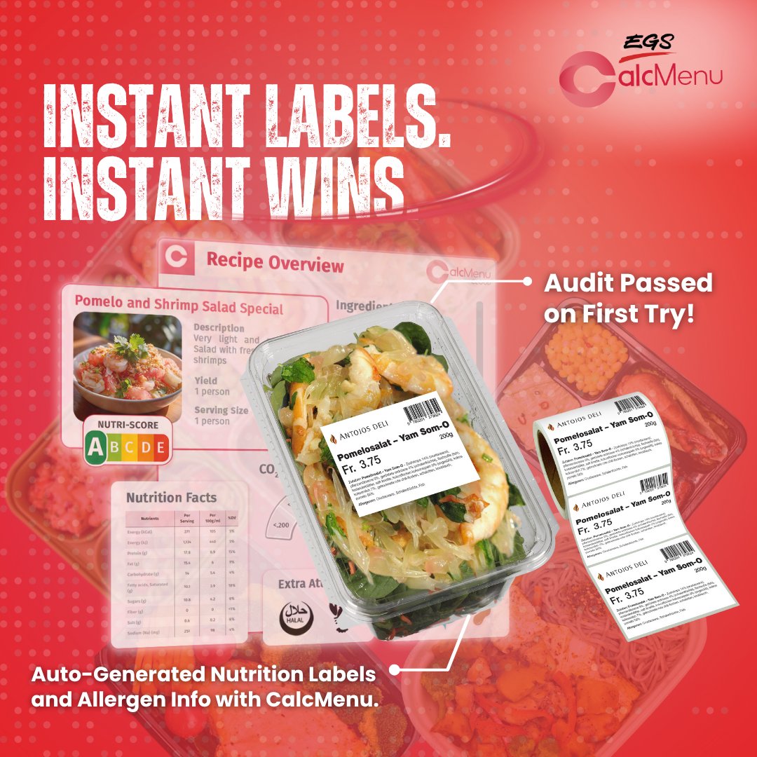 CalcMenu's tweet image. Client Success Story

A ready-meal manufacturer used CalcMenu to auto-generate nutrition labels and allergen info that passed audits on the first try.

Save time. Stay compliant.

Try CalcMenu for free today – bit.ly/3QyMfZC

#CalcMenu #FoodCompliance #SmartLabeling