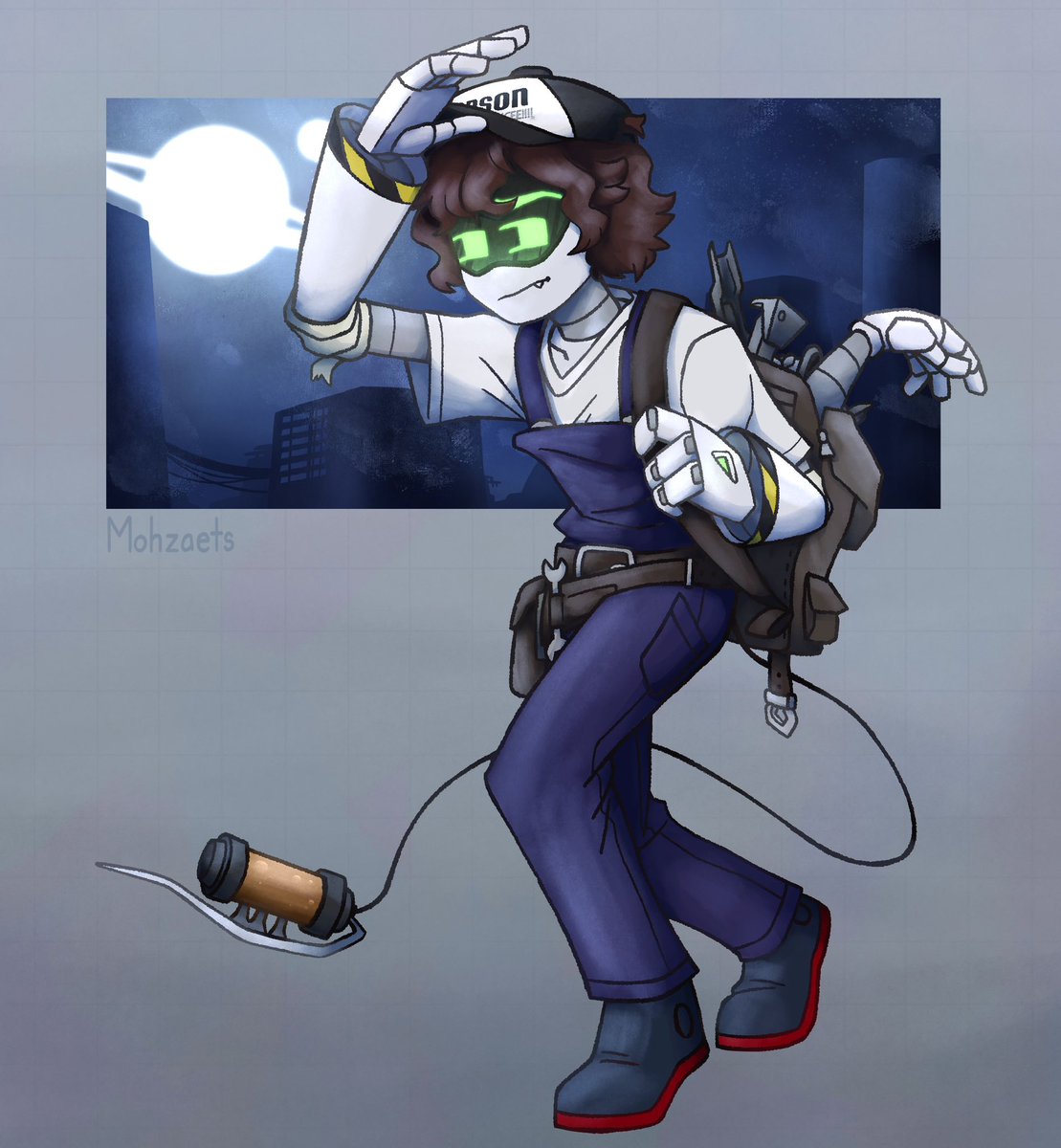 Thank you so much to <a href="/mohzaets/">Mohz</a> for drawing my OC Joey! I’ve been admiring their work for a long ‘ol time, so means so much to be able to comm them!!

Here’s the Goober on the surface on the hunt for some cool parts to scavenge!