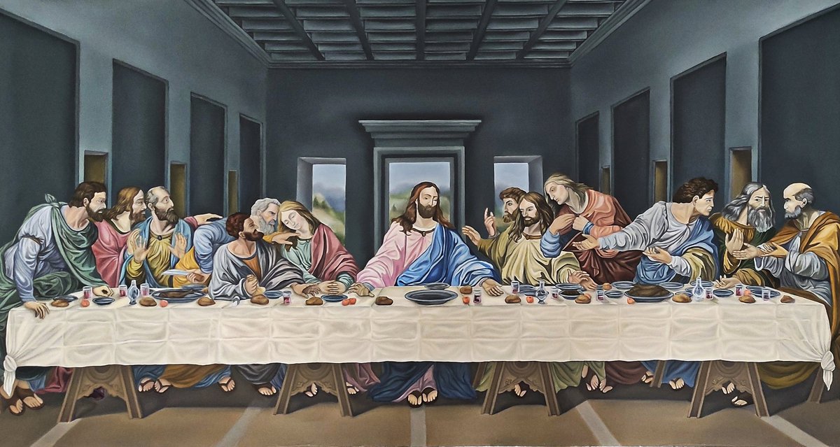 ✨NEW COLLECTION✨
💥💫New Item Drop 💫💥
at <a href="/objktcom/">objkt</a> 
Physical painting 
🎨 oil color technique 
Name: Last dinner 
Edition: 1/1
Price:  77 xtz
🔗objkt.com/tokens/KT1GB6v…
#NFT #NFTArts #nftshill #XTZ #art #drawing #painting #oilcolor
I will be happy if you support me.🙂🤗
🌷💕