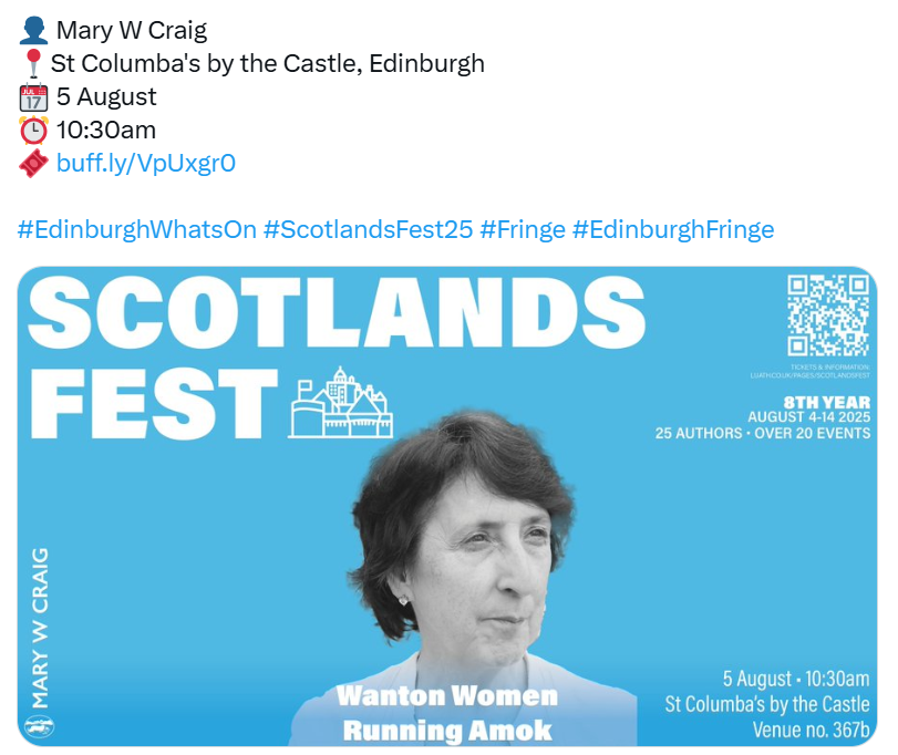 Mary W. Craig (@11mwc) on Twitter photo Come along and hear about wanton women running amok!
eventbrite.co.uk/e/scotlandsfes… Come along and hear about wanton women running amok!
eventbrite.co.uk/e/scotlandsfes…