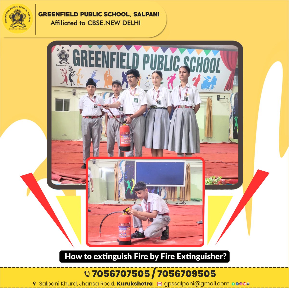 gpssalpani83's tweet image. Fire Safety in Action! 🔥

Students at GPS Salpani learned to use a fire extinguisher with the PASS technique — Pull, Aim, Squeeze, Sweep — during a hands-on school assembly session. 

A step toward safety, awareness, and confidence!

#GPSSalpani #FireSafetyAwareness #PASSMethod