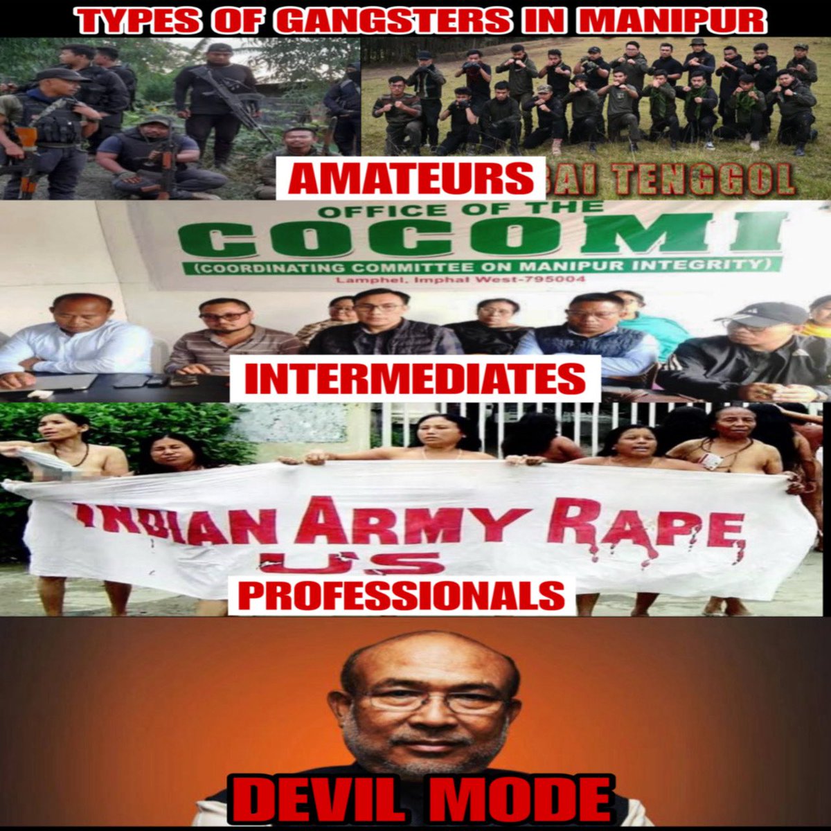 Mighty Warrior Kuki (@kamginthan40473) on Twitter photo Types of gangster in Manipur #meiteicommunity <a href="/ArambaiTen96606/">Arambai Tengol</a> #MyammarMeiteiMilitants #ManipurMeiteiMilitants <a href="/manipur_police/">Manipur Police</a> are known as amateur #COCOMI leader <a href="/Paari_Athouba/">Khuraijam Athouba</a> who declare war against #KukiCommunity are known as Intermediates.
#MeiteiMerapaibis who allow their Types of gangster in Manipur #meiteicommunity <a href="/ArambaiTen96606/">Arambai Tengol</a> #MyammarMeiteiMilitants #ManipurMeiteiMilitants <a href="/manipur_police/">Manipur Police</a> are known as amateur #COCOMI leader <a href="/Paari_Athouba/">Khuraijam Athouba</a> who declare war against #KukiCommunity are known as Intermediates.
#MeiteiMerapaibis who allow their