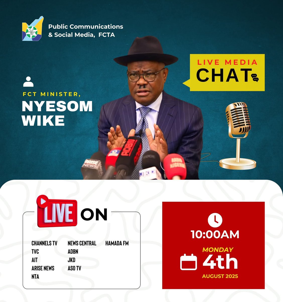 Wike media chat happening now. Tune in.