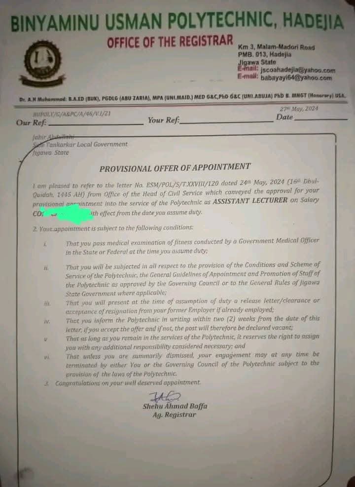 Meet Jabir Abdullahi, the best and overall graduating student of the Department of Chemistry for the 2022/2023 academic session at Sule Lamido University, Kafin Hausa, with a CGPA of 4.81.  

He now serves as an Assistant Lecturer at Binyaminu Usman Polytechnic, Hadejia, Jigawa