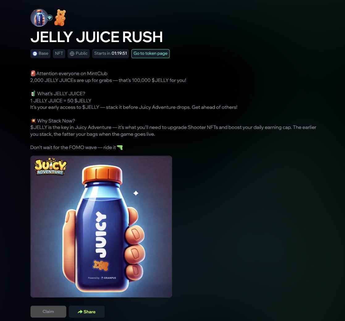 start in about 1 hour and 20 minutes.. 
grab a juicy NFT here on time..

fcfs..
mint.club/airdrops/base/…