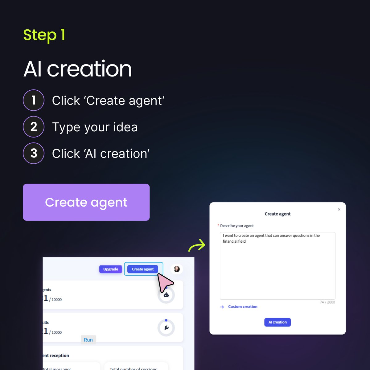 TateATate_AI's tweet image. Skip the coding, build AI agents in minutes! ✨
✅ No coding ✅ Free to start
✅ Ready in minutes
Who's building their first agent today? #AI #NoCode
#buildinpublic #aiagent #SaaS