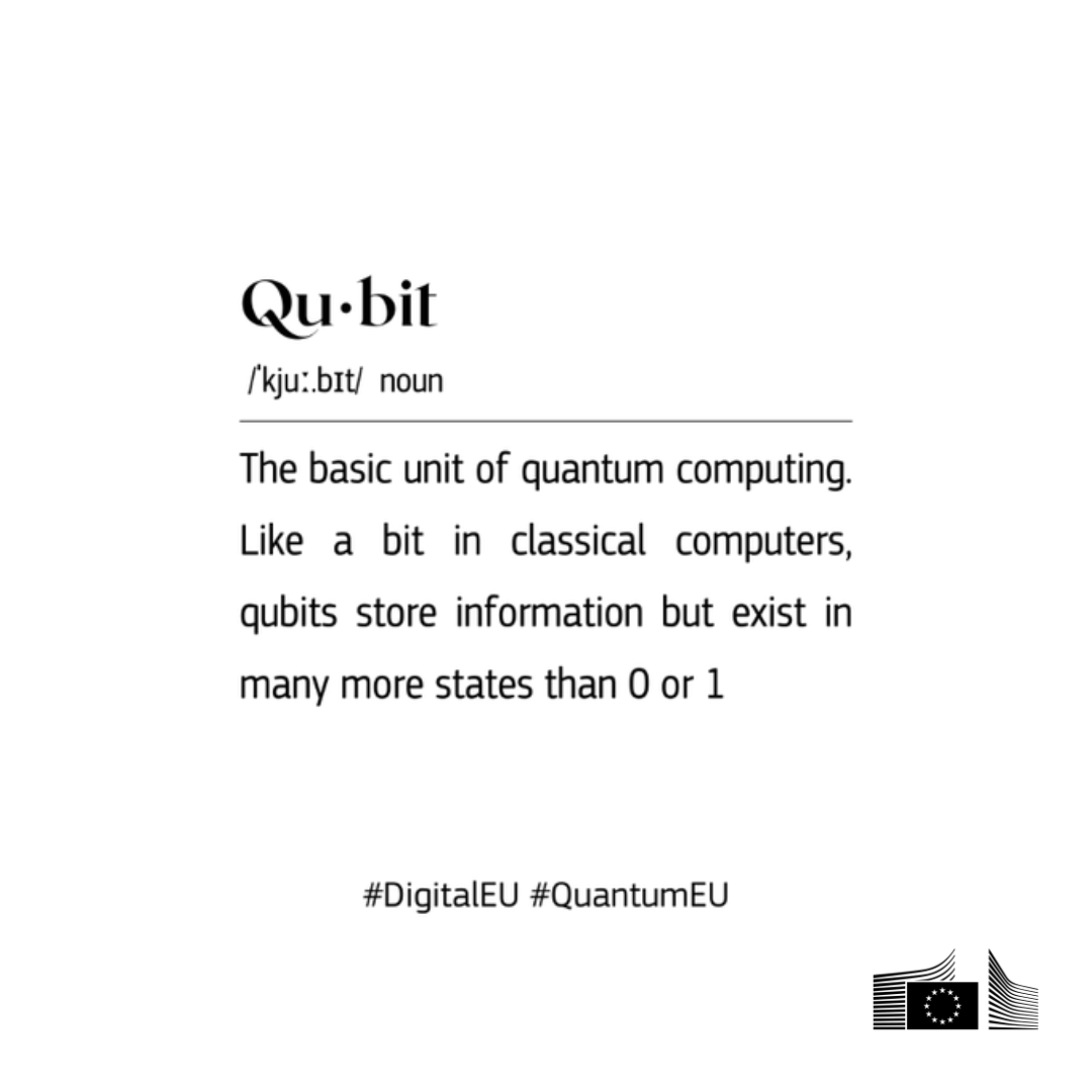 EU_Commission's tweet photo. Want to speak quantum? ⚛️  

Our Glossary breaks it down. From computing to cryptography.  

It also shows how Europe is leading the way with the Quantum Europe Strategy to build a quantum-powered future.  

Europe is ready to make the quantum leap. Are you?
