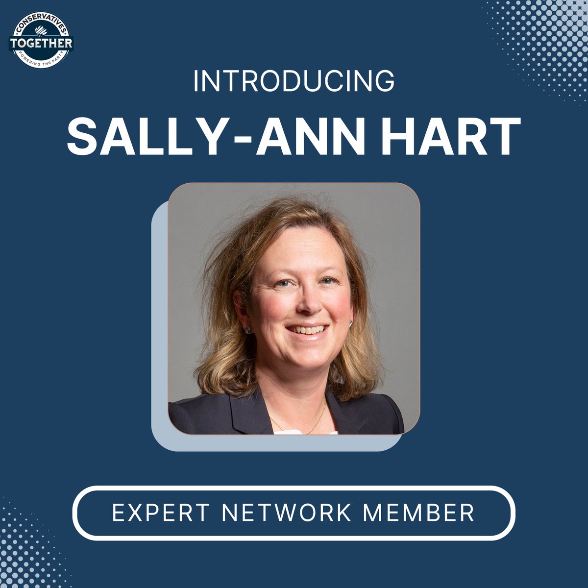 Conservatives Together (@consrvtogethr) on Twitter photo We’re pleased to welcome <a href="/SallyAnn1066/">Sally-Ann Hart</a> to the Conservatives Together Expert Network - former MP for Hastings and Rye, who served on the Scottish Affairs and Speaker’s Advisory Committees, and held officer roles in several APPGs including SEND and hospitality. We’re pleased to welcome <a href="/SallyAnn1066/">Sally-Ann Hart</a> to the Conservatives Together Expert Network - former MP for Hastings and Rye, who served on the Scottish Affairs and Speaker’s Advisory Committees, and held officer roles in several APPGs including SEND and hospitality.
