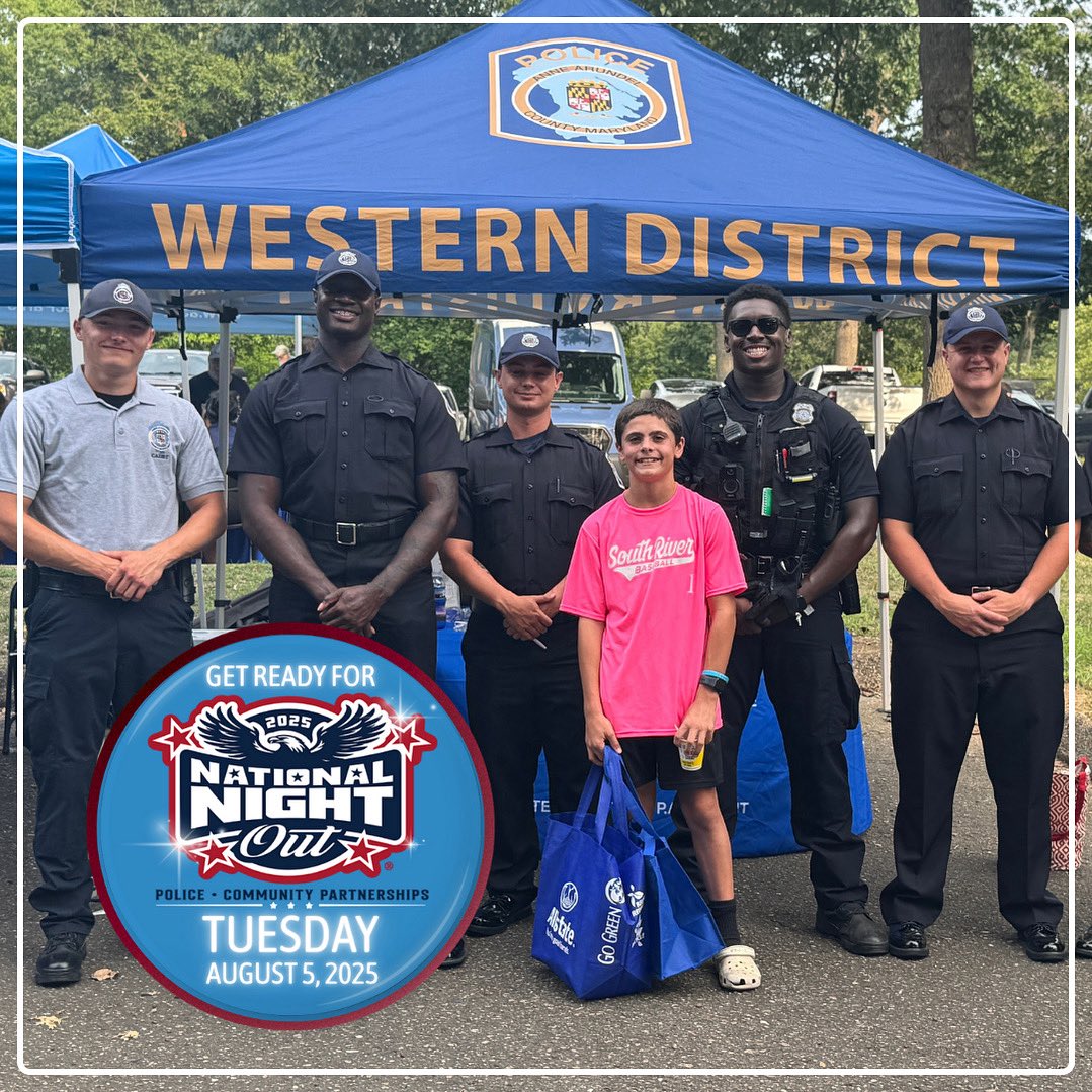 Anne Arundel County Police Department (@aacopd) on Twitter photo ๐ต๐๐๐๐๐๐๐ ๐ต๐๐๐๐ ๐ถ๐๐ ๐๐ ๐ช๐๐๐๐๐!
Get ready for an evening of fun, community building, and strengthening our partnership with you!
Join us for National Night Out 2025 on Tuesday, August 5th from 6pm - 8pm! This is a fantastic opportunity to meet your local ๐ต๐๐๐๐๐๐๐ ๐ต๐๐๐๐ ๐ถ๐๐ ๐๐ ๐ช๐๐๐๐๐!
Get ready for an evening of fun, community building, and strengthening our partnership with you!
Join us for National Night Out 2025 on Tuesday, August 5th from 6pm - 8pm! This is a fantastic opportunity to meet your local