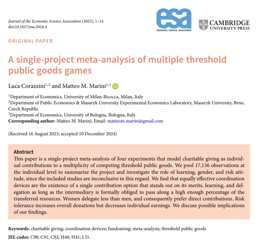 Do you have a few experimental studies using the same framework and want to make an efficient use of the data? Please consider a single-project meta-analysis!

🎯Glad to see this published in the JESA, where we provide an application to the case of multiple threshold public goods