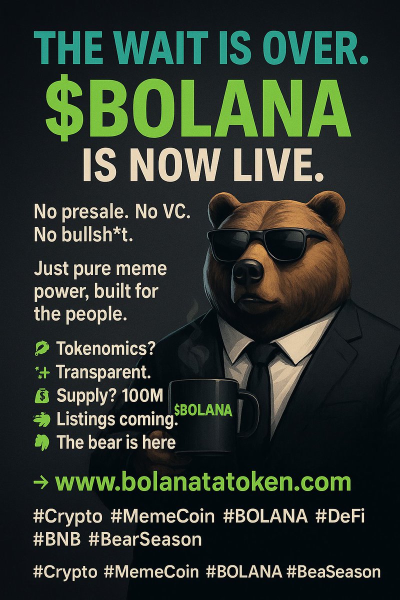 Daniel | BOOGAS๐ ๐ฑ (@danielokafor123) on Twitter photo Welcome to the Wild Side of Web3 ๐ปโจ โ <a href="/BolanaToken/">Bolana Token Official</a> | $BOLANA
Not here to copy trends.
Not here to beg for hype.
We're here to build a culture โ one meme at a time.
$BOLANA is more than a token โ itโs a movement for the bold, the relentless, and the wildly creative.
Born from Welcome to the Wild Side of Web3 ๐ปโจ โ <a href="/BolanaToken/">Bolana Token Official</a> | $BOLANA
Not here to copy trends.
Not here to beg for hype.
We're here to build a culture โ one meme at a time.
$BOLANA is more than a token โ itโs a movement for the bold, the relentless, and the wildly creative.
Born from