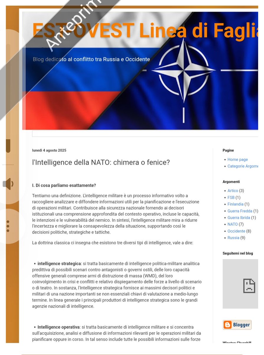 DefendDemo_JJ's tweet image. Buongiorno a tutti. 😉
Preannuncio il prossimo pezzo su lineadifaglia.blogspot.com

&quot;l&apos;Intelligence della NATO: chimera o fenice?&quot;

Un pezzo lungo su 2/3 che tratterà dell&apos;evoluzione dell&apos;intelligence NATO dagli anni &apos;80 a oggi

La Prima Parte prossimamente su Linea di Faglia 😉