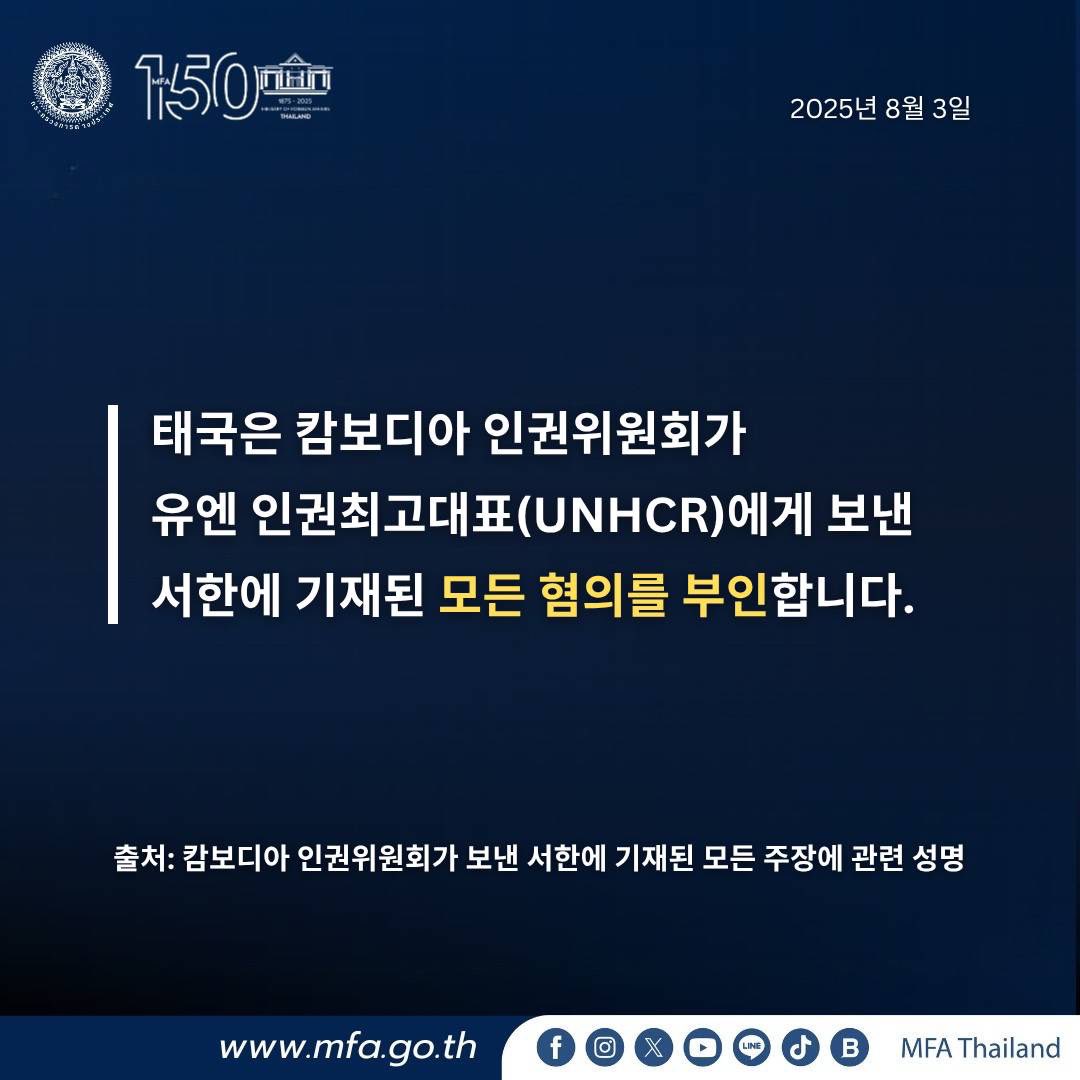 ThailandinROK's tweet photo. #StandWithThailand
#TeamThailand
#Unitethailand
#Truthfromthailand
#TruthAlwaysWins

ข้อชี้แจงต่อกรณีการกล่าวอ้างของคณะกรรมการสิทธิมนุษยชน (กสม.) กัมพูชา
https://t.co/NT3wKBhc5T
Clarification on all allegations stated in the letter from the Cambodian Human Rights Committee
https://t.co/sYVZKJkiMP