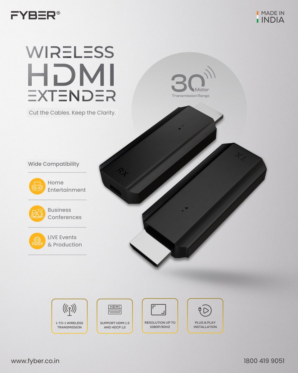 Fyberofficial's tweet image. From living rooms to boardrooms – make every connection wireless.
No clutter. No compromise. Just crystal-clear visuals.

#HDMIExtender #Wireless #SmartAVSolutions #HomeEntertainment #BusinessConferencing #FYBER #TechFinds #AmazonFinds #MadeinIndia