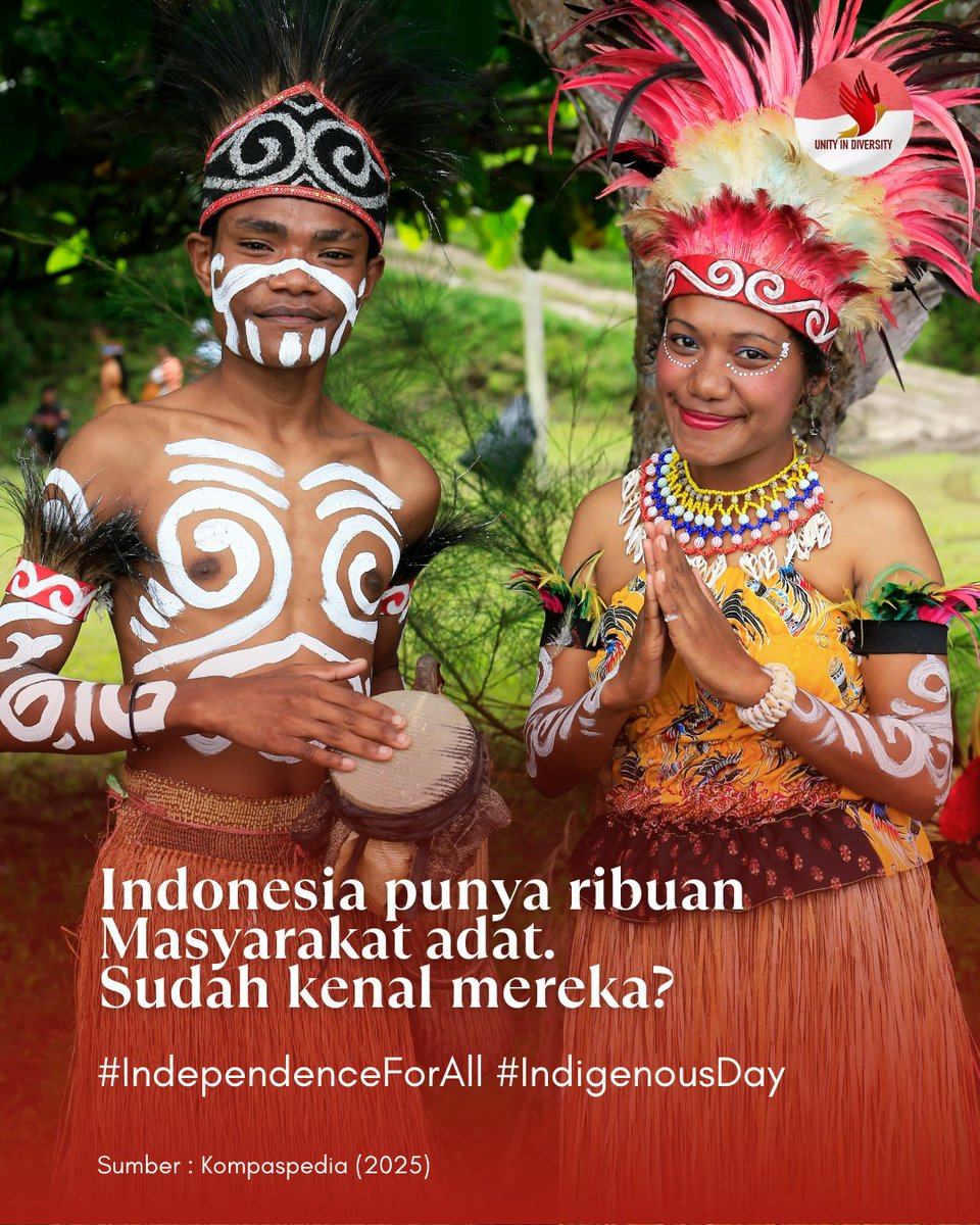 Ada 70 juta lebih masyarakat adat di Indonesia. 
Kenal mereka?
Di Indonesia, ada lebih dari 2.000 komunitas adat. Diperkirakan jumlahnya mencapai 40–70 juta jiwa. 
Ini sebarannya:
🟢 Sumatera: 349 komunitas
🟡 Kalimantan: 750
🔴 Sulawesi: 649
🟣 Jawa: 45
🔵 Bali &amp; Nusa Tenggara: