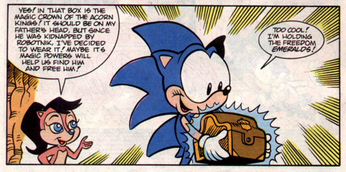 StH #2 (miniseries)|Apr ‘93| A: Shaw 77| W: Gallagher 76(🩷🖤🩵42) #76

Oh, Sonic finds the jewelry box "too cool"-what a relief. For a moment there, I thought it was comedy that didn't age well lol

-radrey
#rally4sally #SonicTheHedgehog #sallyacorn