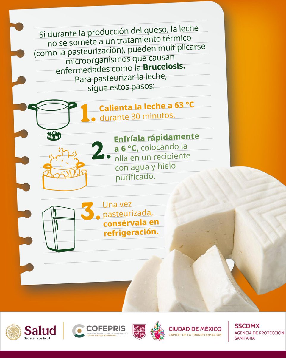 Acaba con los #riesgos de la leche por tu cuenta.🦠

🥛Si tienes #leche sin pasteurizar, puedes seguir estos pasos para eliminar la bacteria Brucella. 👇
#inocuidadAlimentaria #saludPública