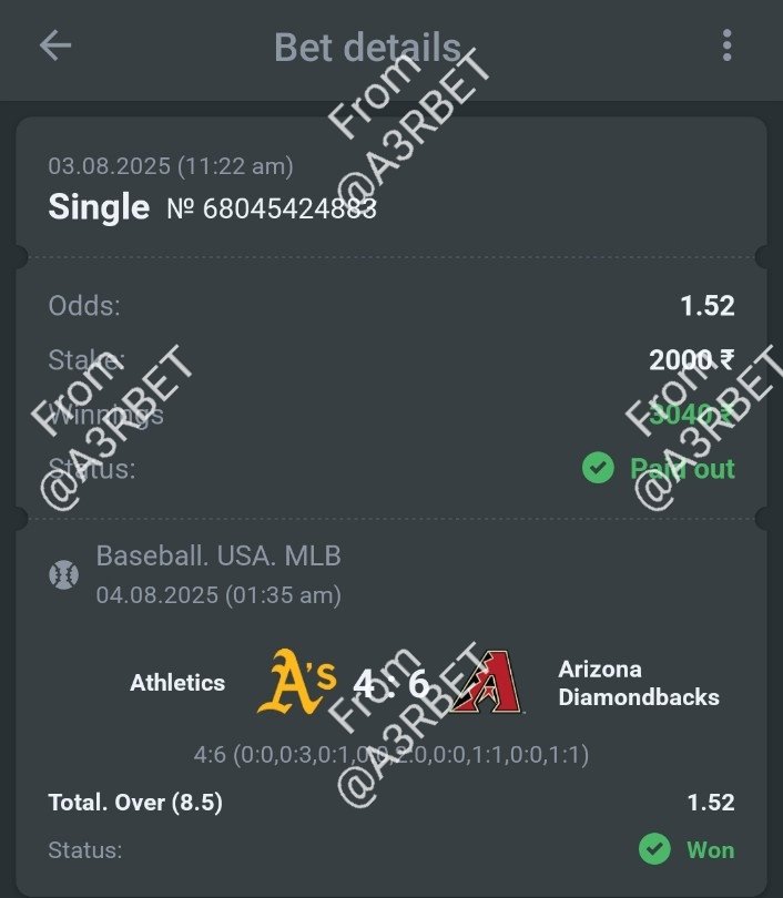 A3RBET's tweet photo. MLB
Oakland Athletics vs Arizona Diamondbacks
My pick: Total Over 8.5 @ 1.52 โ
Both teams showing power bats & suspect pitching lately recent matchups hit double digits. Expect fireworks
#MLB #Athletics #Diamondbacks #Over8_5 #BaseballBetting #HighScoringGame #BettingTips https://t.co/EgOY57PSud