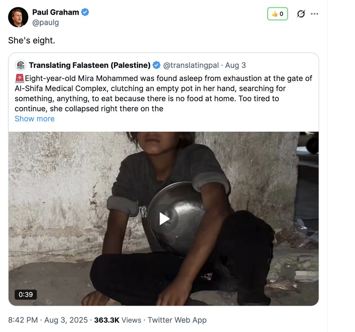 phpfour's tweet image. There are very few people in tech who have a conscience.
He isn't a Muslim, yet he can call it out...just because his moral compass is in the right place.
Respect @paulg 🫡
