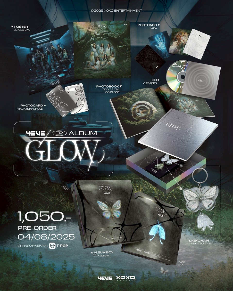 BOXSET : 4EVE EP ALBUM GLOW 

📣 Pre-Order starts today at 7:00 PM (ICT)
Available on the T-POP Application

ִֶָ. ..𓂃 ִֶָ🦋་༘࿐

Get ready to experience “GLOW” EP ALBUM
The 6th album from 4EVE marking a milestone as the first project in collaboration with 88rising and a Grammy
