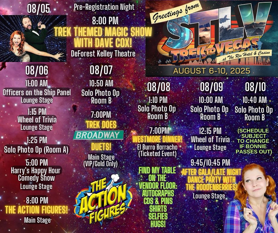 The time has come to share with you all where I’ll be at <a href="/CreationEnt/">Creation Entertainment</a> #STLV
Catch me at my table in the vendor hall whenever I’m not performing, photo op’ing, panel’ing, or moderating! 
Can’t wait for all the amazing programming I get to be a part of… I’ll sleep next week.