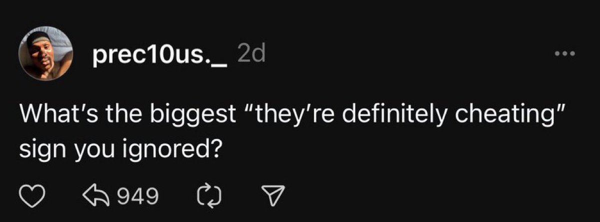 What is the biggest “they’re definitely cheating” signs you ignored?  The replies are shocking😳😂

A thread🧵