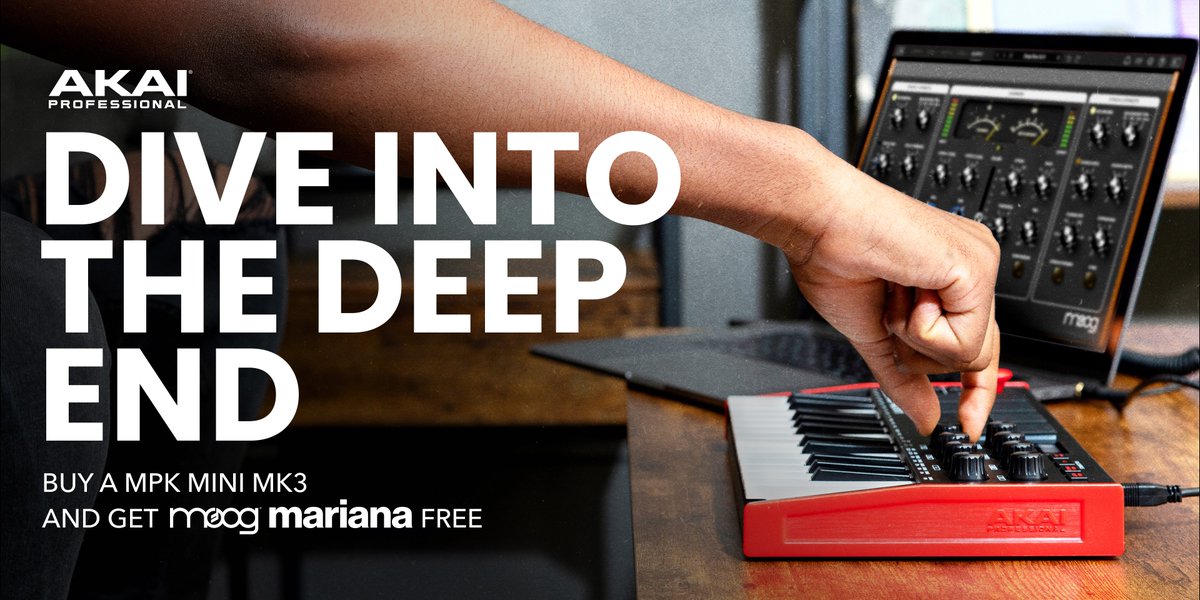 🎉期間限定🎉

現在MIDIキーボード「MPK mini MK3」を購入すると、Moogのソフトシンセ「Mariana Bass Synthesizer」が無償で入手可能🔥🎹

[期間]
2025年8月1日〜8月28日

[引換方法]
support.akaipro.com/ja-JP/support/…

#AKAI #MIDIキーボード #MPKminiMK3 #Moog #Mariana #プラグインシンセ #期間限定