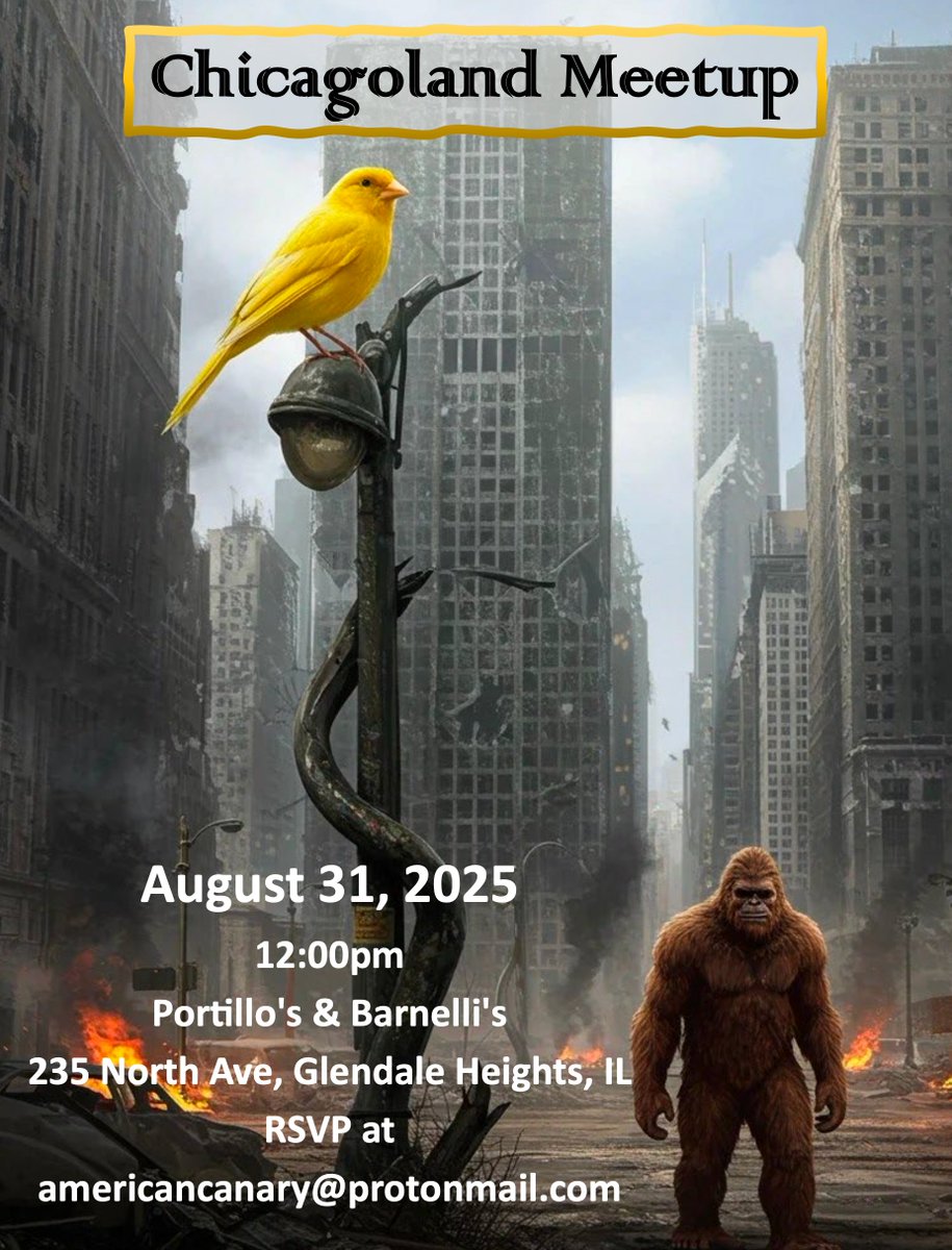 🕊️Chicagoland Meetup 🤝

Email: americancanary@protonmail.com