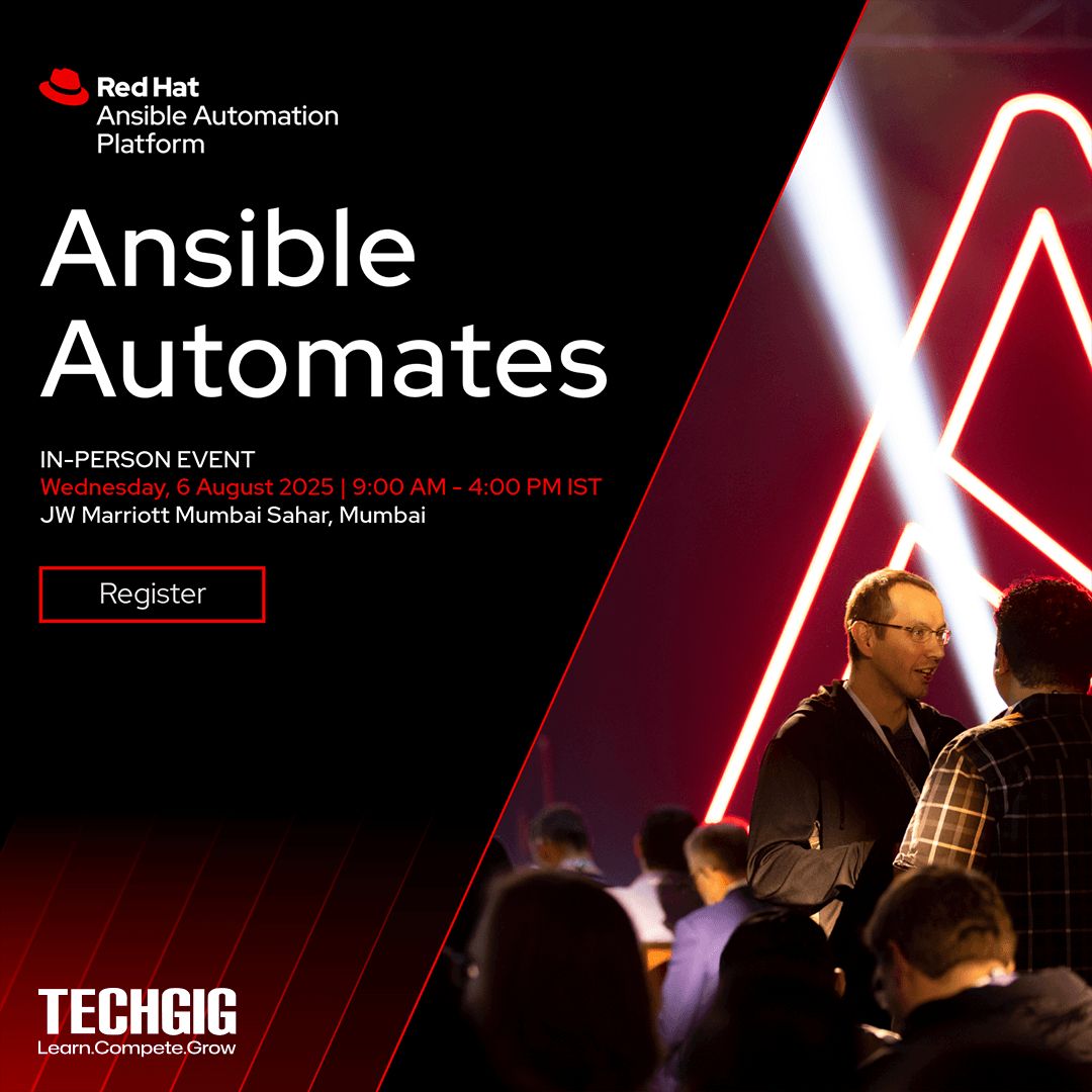 Calling all IT leaders &amp; automation enthusiasts in Mumbai!

Red Hat Ansible Automates is coming to your city!

Join us in-person for a power-packed day of insights, innovations, and networking around the Ansible Automation Platform.

🗓️ Wednesday, 6 August 2025
🕘 9:00 AM – 4:00