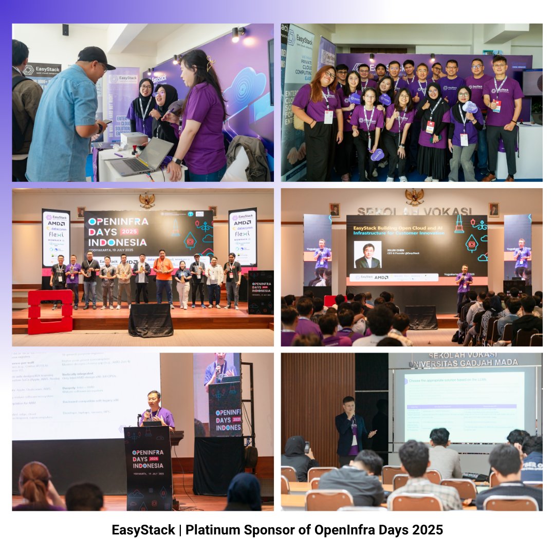 EasyStack (@easystack_sg) on Twitter photo What a great day at OpenInfra Days Indonesia 2025 in Yogyakarta!
As Platinum Sponsor, we loved connecting with the community and sharing our passion for open infrastructure.
Thanks for being part of it. See you at the next one! 💜
via <a href="/openinfraid/">OpenInfra Indonesia User Group</a> #oid25
#EasyStack #PrivateCloud What a great day at OpenInfra Days Indonesia 2025 in Yogyakarta!
As Platinum Sponsor, we loved connecting with the community and sharing our passion for open infrastructure.
Thanks for being part of it. See you at the next one! 💜
via <a href="/openinfraid/">OpenInfra Indonesia User Group</a> #oid25
#EasyStack #PrivateCloud