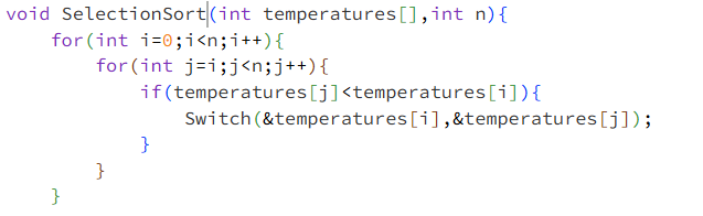 Coder2112's tweet photo. Selection sort written in C. It has an O(n^2) time complexity. https://t.co/UrgmAm9Tsm