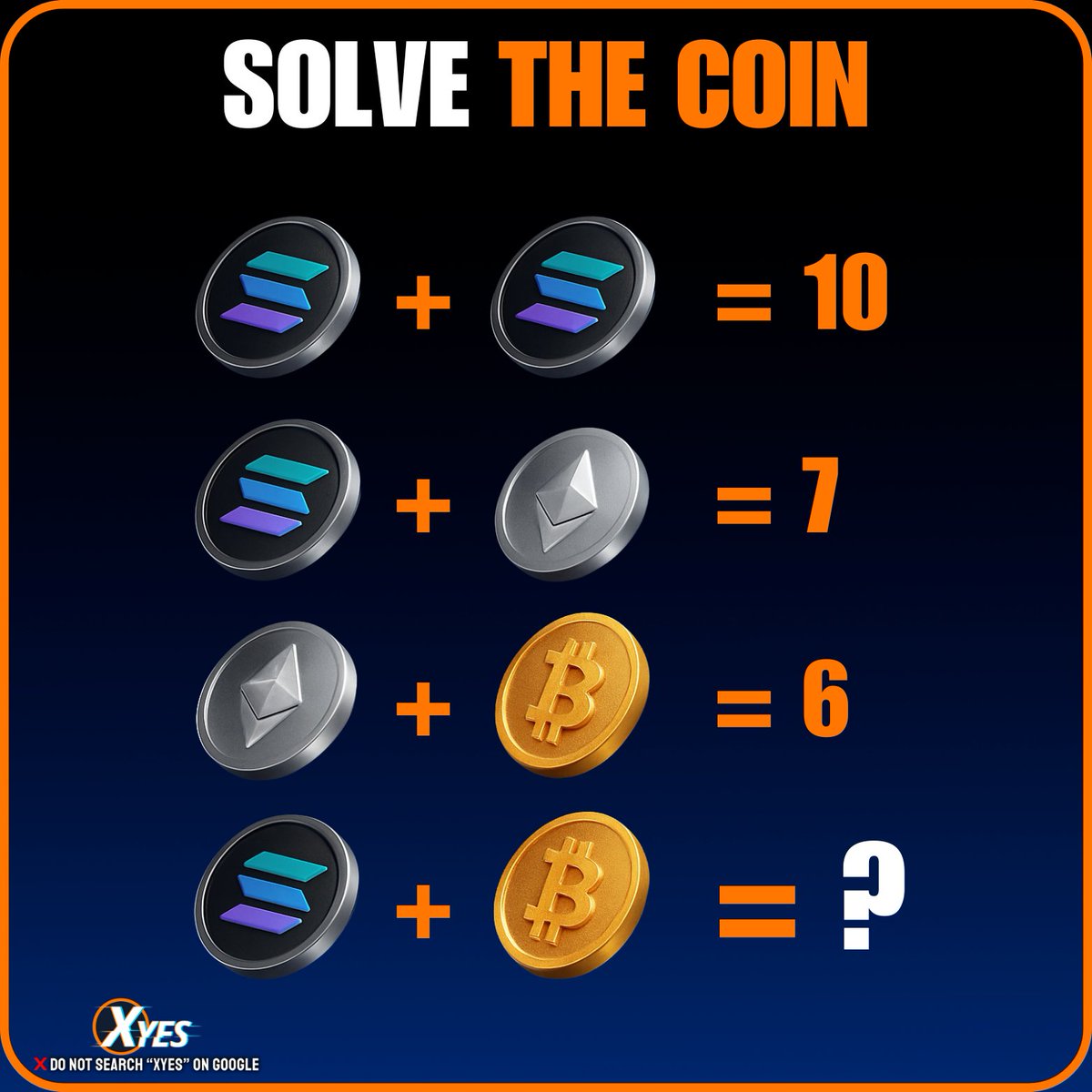 🧠 Crypto Math Challenge! 💸

Can you solve this tricky crypto equation? 🧮
10 lucky winners will share $100 in crypto — are you one of them?

✅ To enter:
1️⃣ Follow us
2️⃣ Repost &amp; Tag a friend
3️⃣  Comment your answer below 👇

#XyesGiveaway #CryptoMath #SolveAndWin #WinCrypto