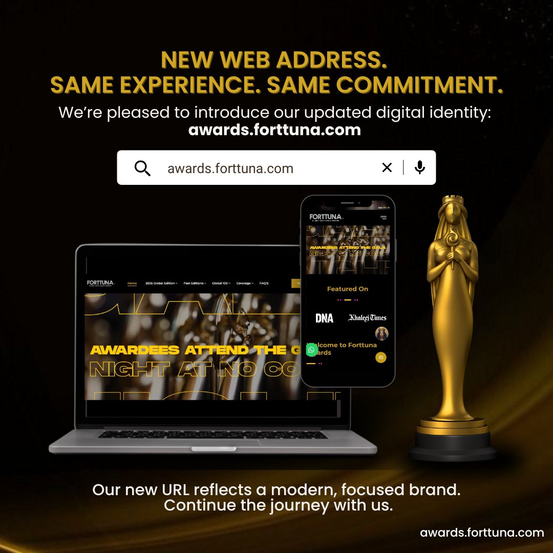 We’ve moved! 🌍

Our global recognition platform is now at:
👉 awards.forttuna.com

A new URL. A sharper identity.
Same mission: honouring leadership, innovation &amp; impact.

#AwardsForttuna #TheForttunaGroup #GlobalRecognition