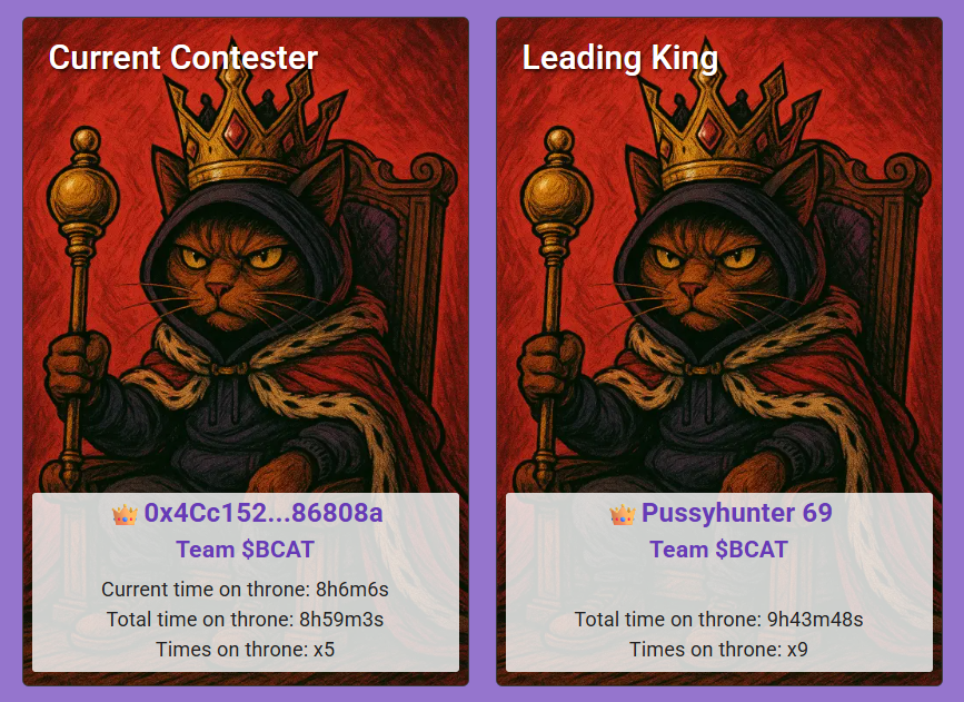 🧨 LET’S GOOOO! Beamcat takes the W in the latest #MemeKing round thanks to player "Pussyhunter 69"! A fresh round starts soon, jump in and rep your favorite meme on Beam: memeking.boberonbeam.com