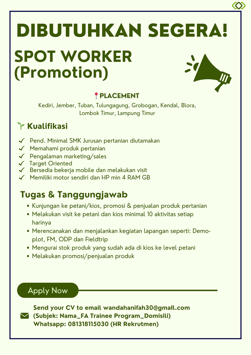 jaemanyeah's tweet image. 4. Spot Worker (Promotion)

Link Apply: forms.gle/QMcEGrm6jvgZkm…

#LokerPertanian #LokerSpotWorker #FieldAssistant #InfoLoker2025 #LokerJatim #LokerJateng #LokerJember