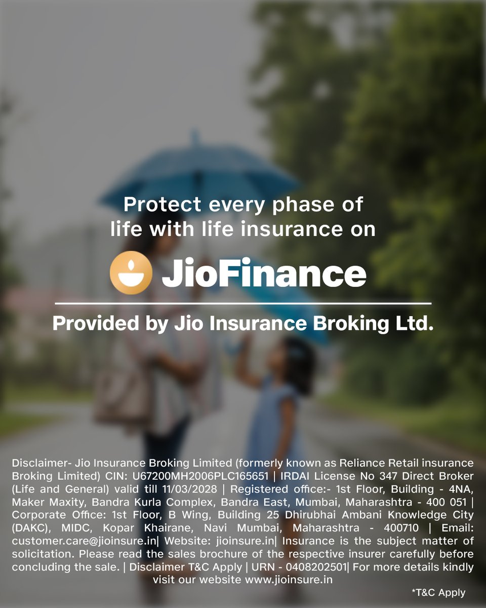 JioFinance1's tweet image. Every moment you’ve built deserves to be protected. From dreams shared to milestones ahead, safeguard it all with life insurance on JioFinance. Explore plans that care as much as you do.

#JioFinance #SmartInsurance #LifeInsurance #CustomInsurance #InsuranceAddOns #SmartCoverage