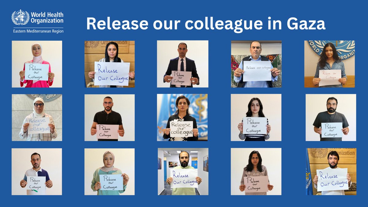 HananBalkhyحنان بلخي (@hananbalkhy) on Twitter photo We call on the Israeli authorities to ensure the immediate release of our <a href="/WHOoPt/">WHO in occupied Palestinian territory</a> colleague detained in #Gaza.
<a href="/DrTedros/">Tedros Adhanom Ghebreyesus</a> <a href="/UNReliefChief/">Tom Fletcher</a> <a href="/ocharomena/">OCHA MENA</a> <a href="/antonioguterres/">António Guterres</a> <a href="/hans_kluge/">Hans Kluge</a> @DIROPSPAHO @rd_wpro <a href="/ProfJanabi/">Prof. Mohamed Janabi</a> We call on the Israeli authorities to ensure the immediate release of our <a href="/WHOoPt/">WHO in occupied Palestinian territory</a> colleague detained in #Gaza.
<a href="/DrTedros/">Tedros Adhanom Ghebreyesus</a> <a href="/UNReliefChief/">Tom Fletcher</a> <a href="/ocharomena/">OCHA MENA</a> <a href="/antonioguterres/">António Guterres</a> <a href="/hans_kluge/">Hans Kluge</a> @DIROPSPAHO @rd_wpro <a href="/ProfJanabi/">Prof. Mohamed Janabi</a>