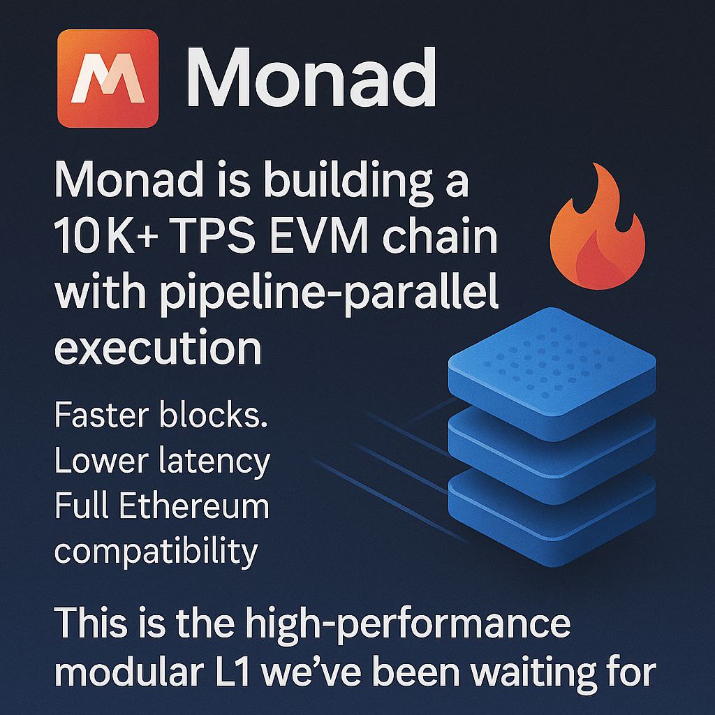 MohammadNavedS7's tweet photo. Monad = Ethereum, but faster, parallelized, and designed for scale.
🧠 Parallel execution
📈 Instant finality
🔥 10k+ TPS
It’s Layer 1 rebuilt for the next bull run.
#Monad #Kaito #ETHKiller #L1 #BlockchainTech https://t.co/OPrBbfA0C3