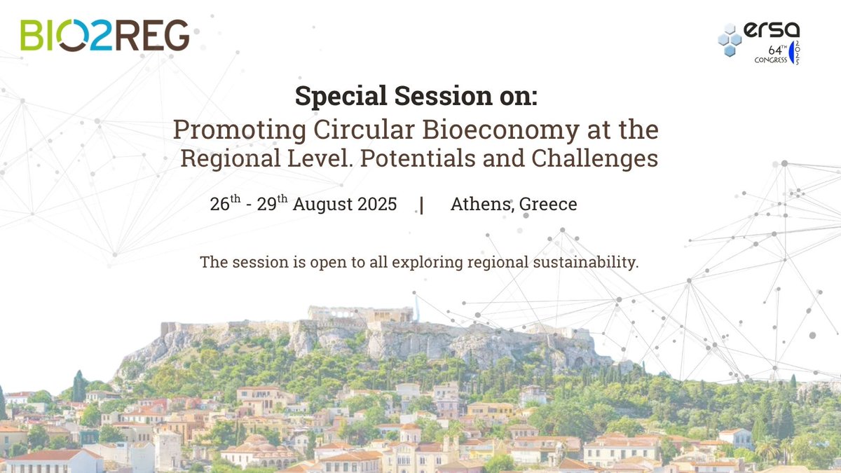 BIO2REG - Enabling regional bioeconomy transition (@bio2regeu) on Twitter photo We're thrilled to join #ERSA2025 in Athens ๐ฌ๐ท, Aug 26โ29! BIO2REG will host a special session on Circular Bioeconomy at the Regional Level, led by Panteion University. If you are there, don't miss it!  ersa.eventsair.com/ersa2025/ 
 @ersa_org @rea_research @horizonEU We're thrilled to join #ERSA2025 in Athens ๐ฌ๐ท, Aug 26โ29! BIO2REG will host a special session on Circular Bioeconomy at the Regional Level, led by Panteion University. If you are there, don't miss it!  ersa.eventsair.com/ersa2025/ 
 @ersa_org @rea_research @horizonEU