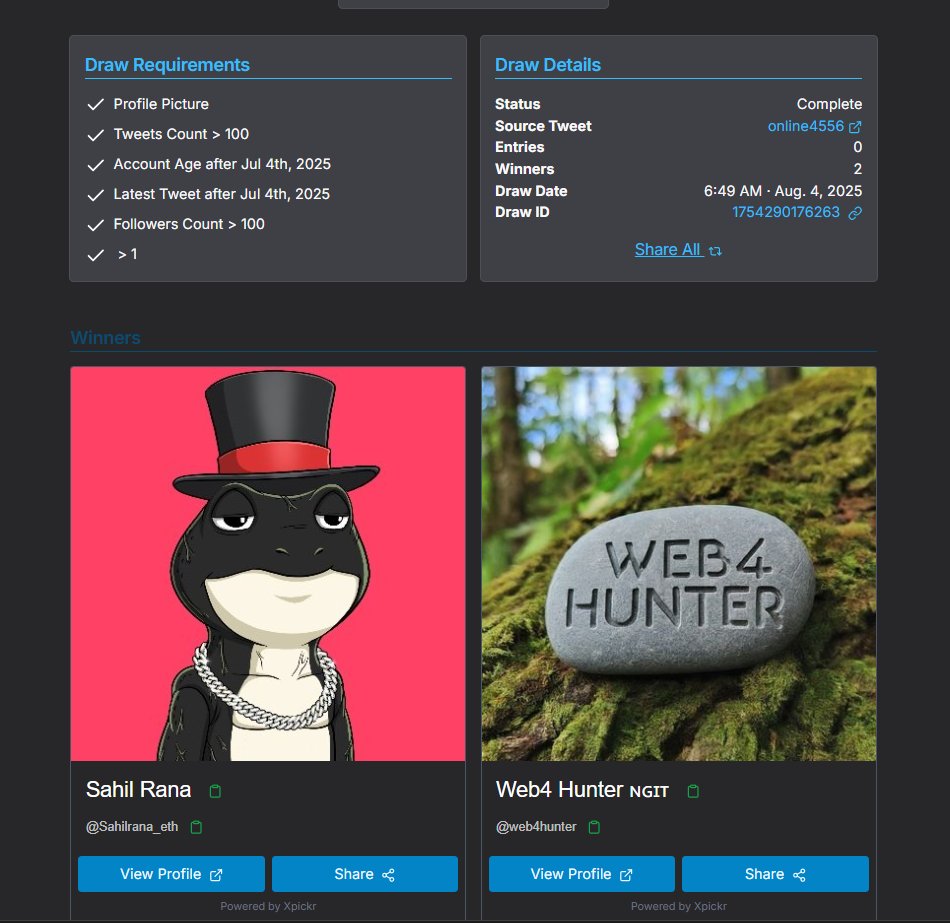 Trader M 😎 (@online4556) on Twitter photo Winners:
<a href="/Sahilrana_eth/">Sahil Rana</a>
<a href="/web4hunter/">Web4 Hunter 🇳🇬🇮🇹</a>
Draw ID: 1754290176263
Congratulation! DM me your registered mail and hub screenshot to claim the account.
To those yet to win, follow our <a href="/the5erstrading/">The5ers</a> and <a href="/TradeThePool/">Trade The Pool</a> affiliates for more opportunities in the future. Winners:
<a href="/Sahilrana_eth/">Sahil Rana</a>
<a href="/web4hunter/">Web4 Hunter 🇳🇬🇮🇹</a>
Draw ID: 1754290176263
Congratulation! DM me your registered mail and hub screenshot to claim the account.
To those yet to win, follow our <a href="/the5erstrading/">The5ers</a> and <a href="/TradeThePool/">Trade The Pool</a> affiliates for more opportunities in the future.