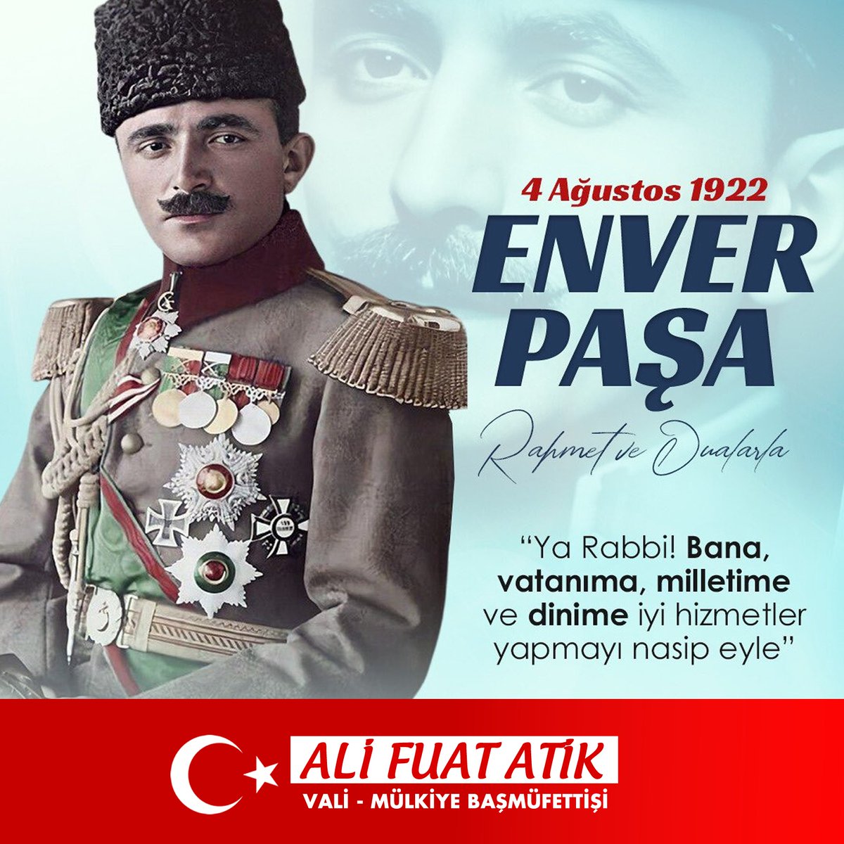 Şehit #EnverPaşa'yı şehadetinin 103. yılında saygı, rahmet ve dualarla yad ediyorum. 

Ruhu şâd makamı âli olsun. 🇹🇷🇹🇷🇹🇷
