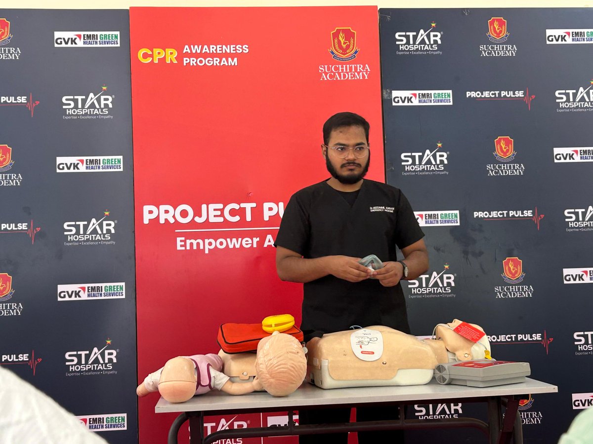 SuchitraAcad's tweet image. Heartfelt thanks to Dr. Muzzamil Ali Khan &amp;amp; Star Hospitals team for empowering our community with life-saving CPR skills at ARK Homes, Bolarum!  #ProjectPulse #CPRAwareness #StarHospitals #LifeSavingSkills #CommunityFirst