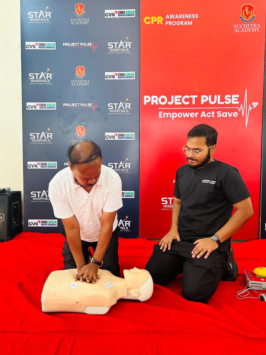 SuchitraAcad's tweet image. Heartfelt thanks to Dr. Muzzamil Ali Khan &amp;amp; Star Hospitals team for empowering our community with life-saving CPR skills at ARK Homes, Bolarum!  #ProjectPulse #CPRAwareness #StarHospitals #LifeSavingSkills #CommunityFirst