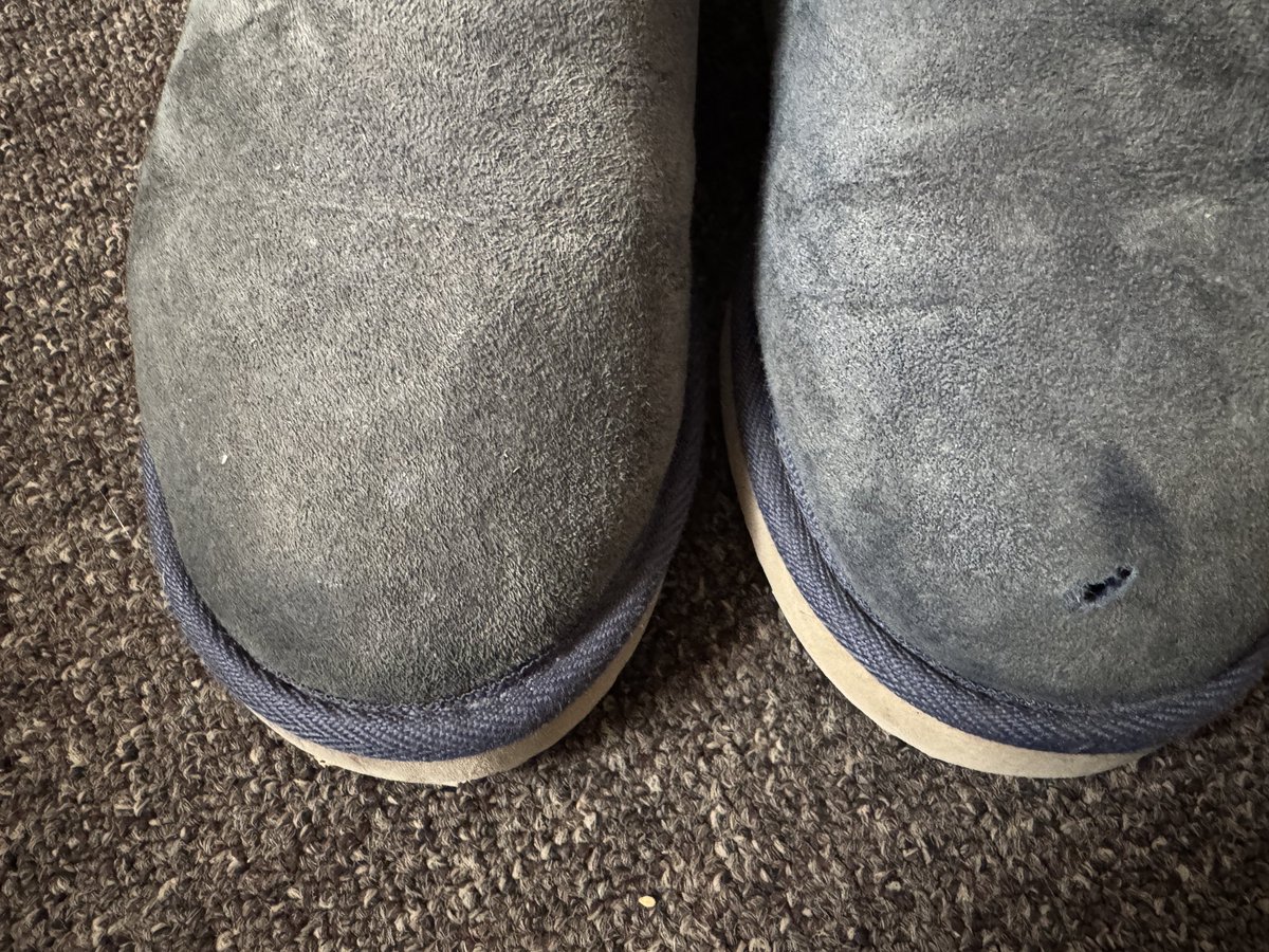 jojo0186's tweet photo. @UGGSince1974 less than 6 months wear and hole developed! They are worn as slippers in the house and other boot has gotten thin in same area! Awful quality! Previous boots that have been heavily worn and are 15+ years old are looking in better nick than these! And same size!! https://t.co/7rOaB4jlgY