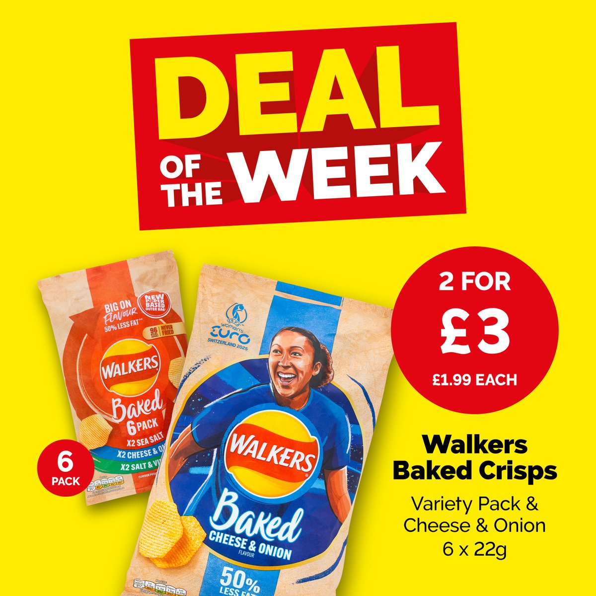 Say hello to our Deal of the Week ❤️

Any two 6 packs of Walkers Baked Crisps for only £3! 

 #dealoftheweek #walkers #crisps #poundstretcher