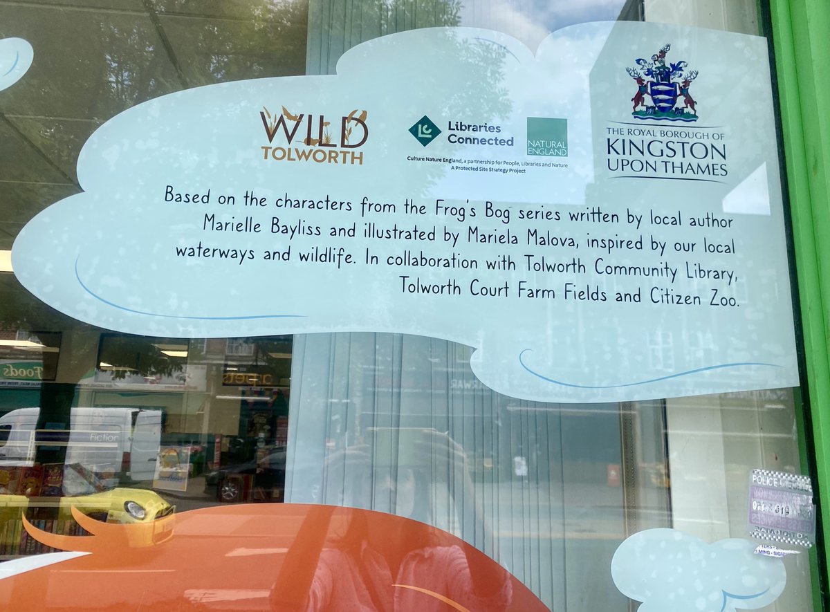 MarielleBayliss's tweet image. The characters from Frog&apos;s Bog are sitting pretty in the window of my local #library. Huge thanks to @kinglibheritage , #wildtolworth, #librariesconnected, and #citizenzoo. Big shout-out to the fabulous Cecilia at #tolworthlibrary and Mariela Malova. Beyond thrilled 🐸