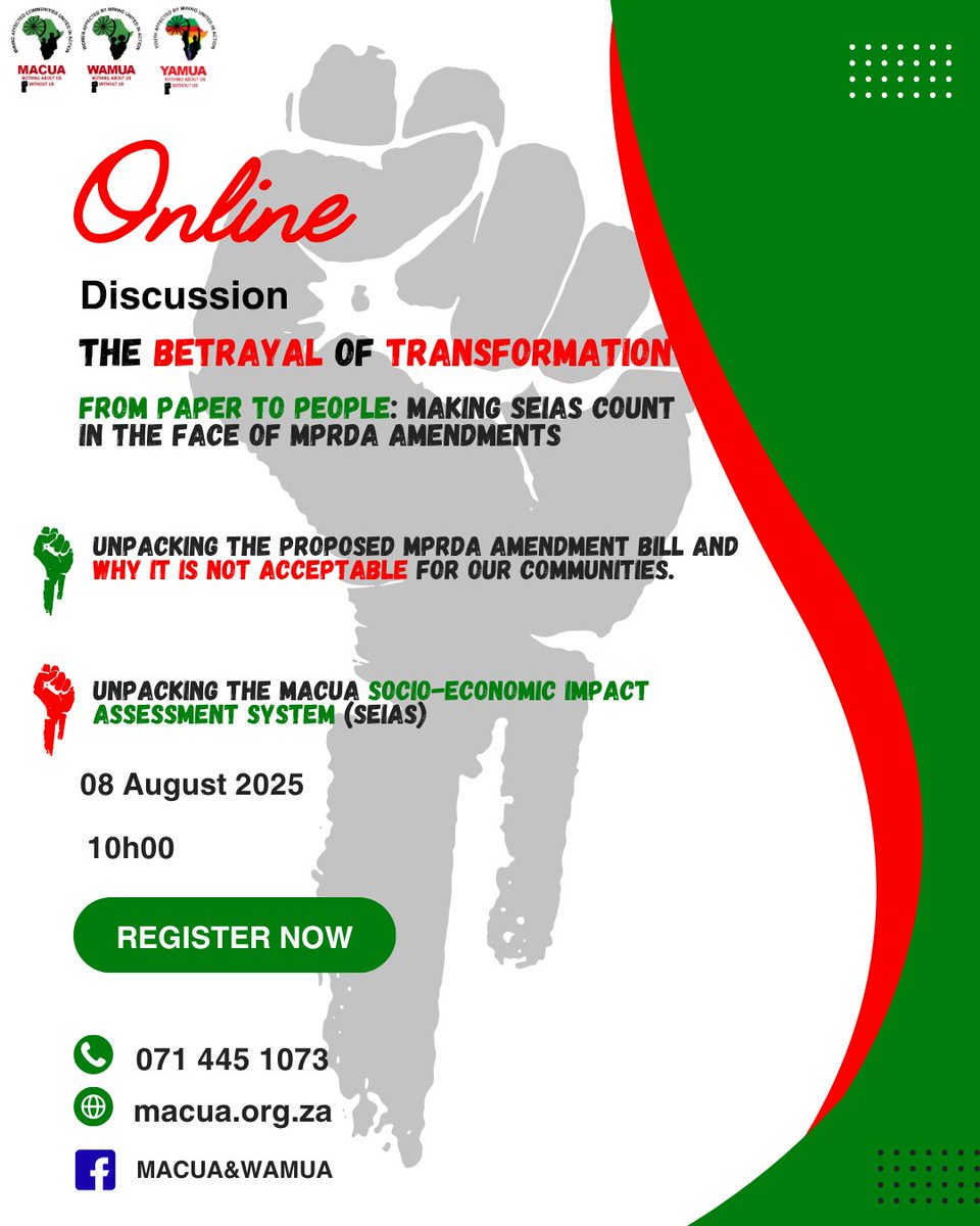 MACUA-WAMUA is hosting an online discussion, and you are invited. ✊✊🏾                                                                                                          Join us as we unpack the proposed MPRDA Amendment Bill and the MACUA SEIAS system and why they matter