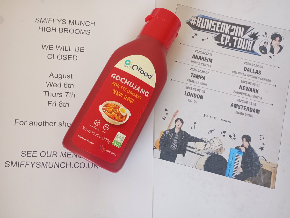 We are closed at the end of this week to join in K-pop fun at the O2. We have some Gochujang hot sauce to get your food spiced up Korean style. Open Monday and Tuesday as normal!
#Jin #London #kpop #kfood